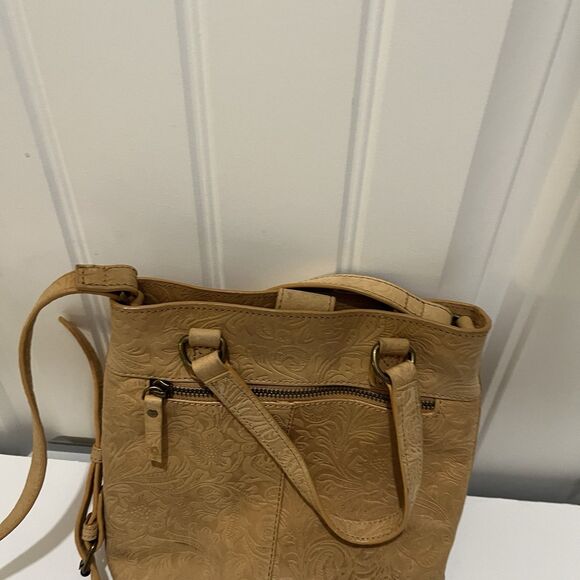 Steven By Steve Madden Embossed Floral Tan Leather Crossbody Bag Western Boho - Picture 4 of 13